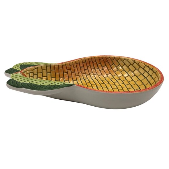 Vtg CA Clay Art Ceramic Mosaic Pear Serving Bowl Trinket Dish Colorful 8 In - Picture 3 of 11